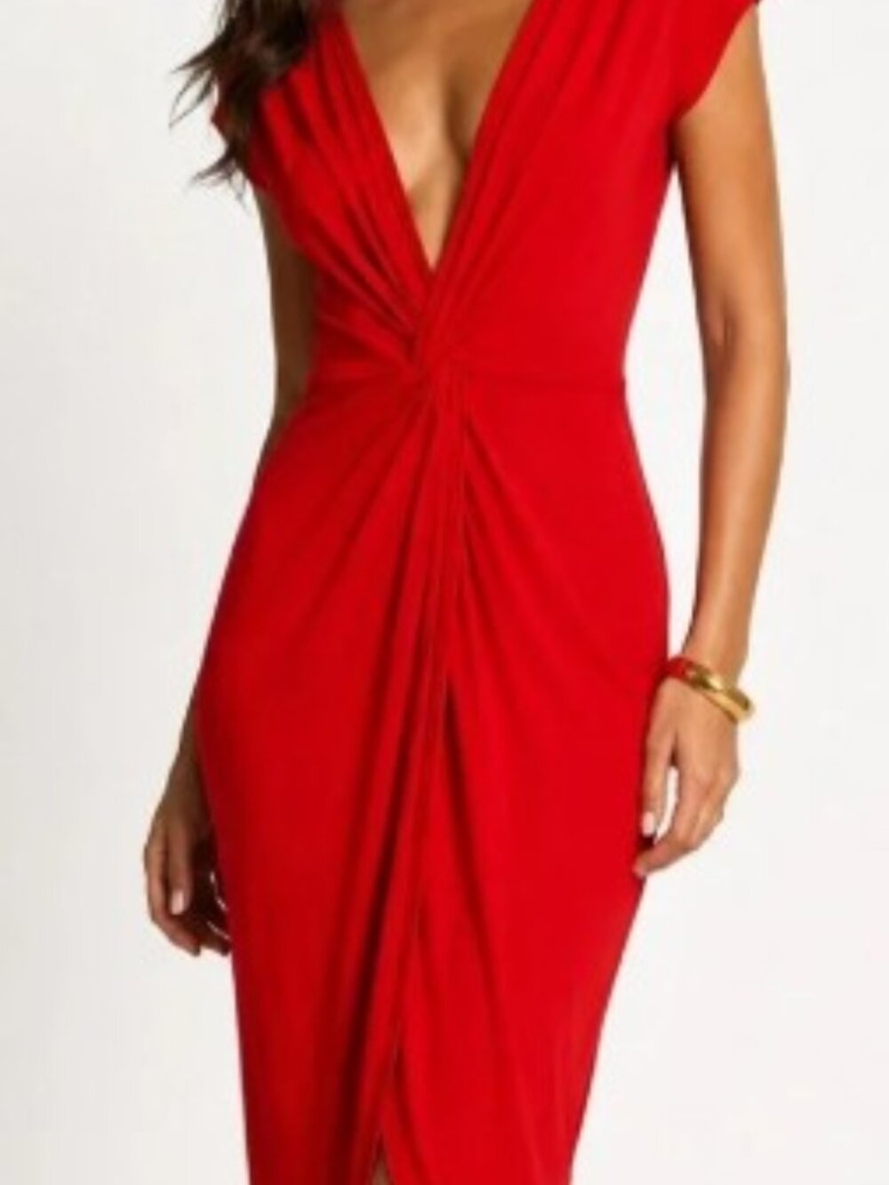 Rolla Coster Red Draped Faux Wrap Midi Dress